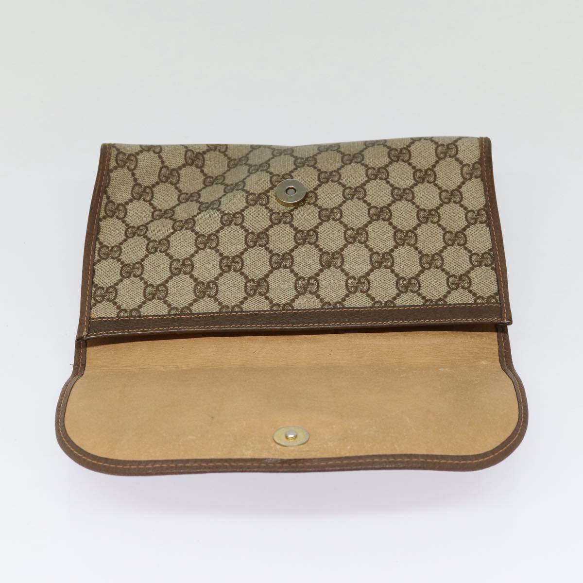 GUCCI GG Supreme Web Sherry Line Clutch Bag PVC Beige Gold 156 01 030 Auth kk288