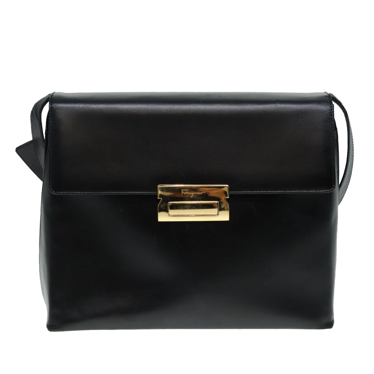 Salvatore Ferragamo Shoulder Bag Leather Black Gold Auth KK289