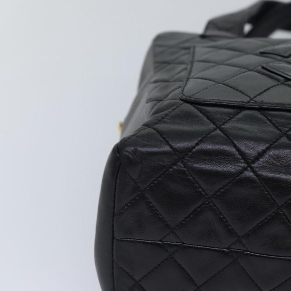 CHANEL Matelasse COCO Mark Hand Bag Lamb Skin Black Gold CC Auth kk300