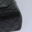 CHANEL Matelasse COCO Mark Hand Bag Lamb Skin Black Gold CC Auth kk300-13