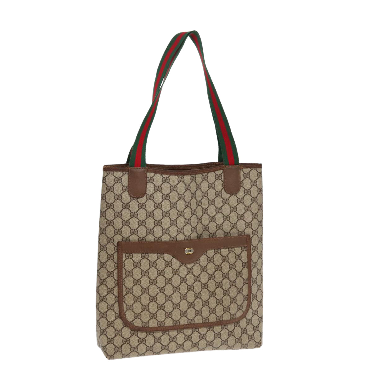 GUCCI GG Canvas Web Sherry Line Tote Bag PVC Leather Beige Green Red Auth kk304