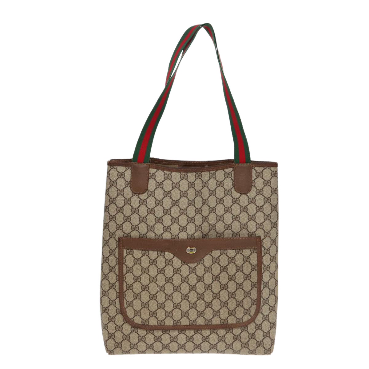 GUCCI GG Canvas Web Sherry Line Tote Bag PVC Leather Beige Green Red Auth kk304 - 0