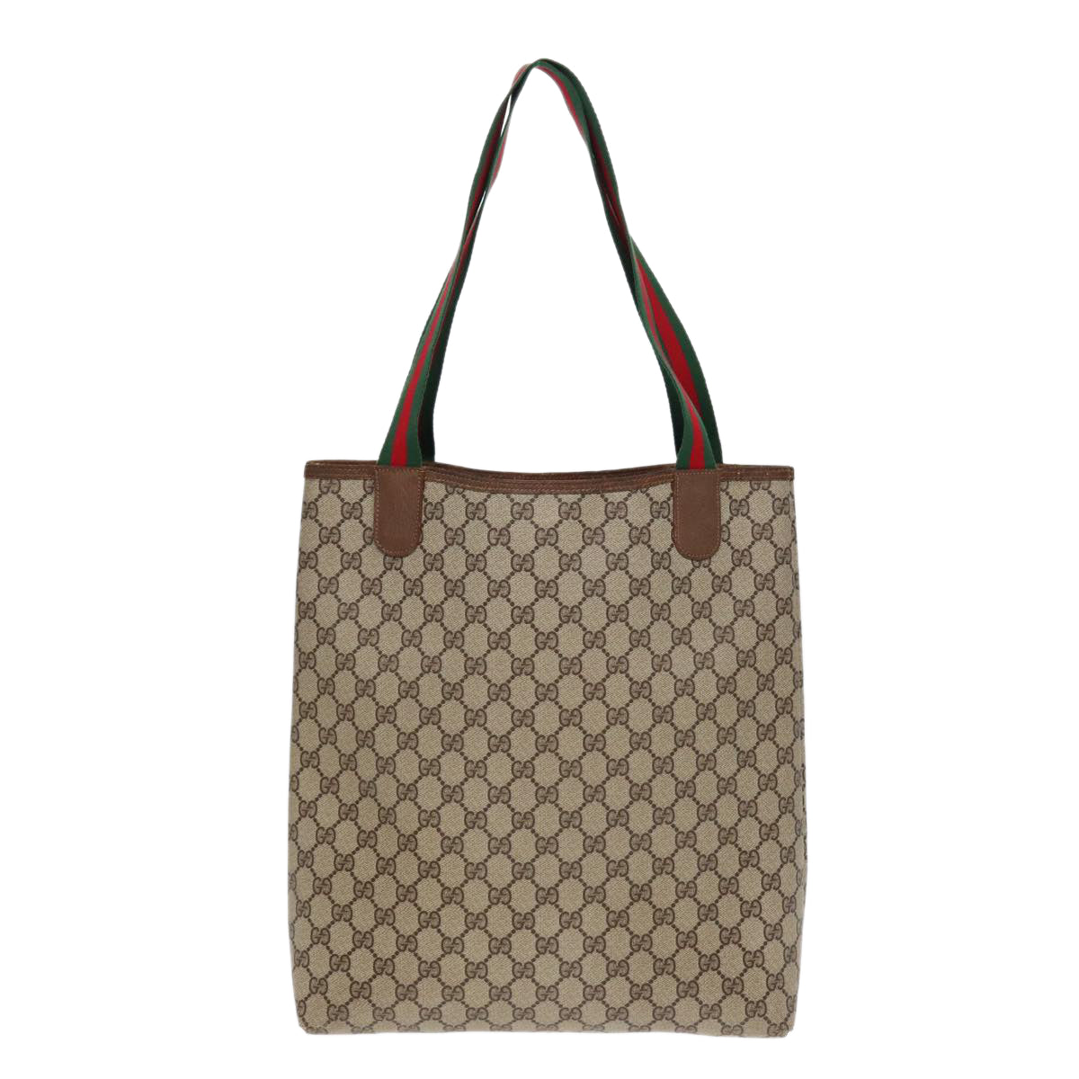 GUCCI GG Canvas Web Sherry Line Tote Bag PVC Leather Beige Green Red Auth kk304