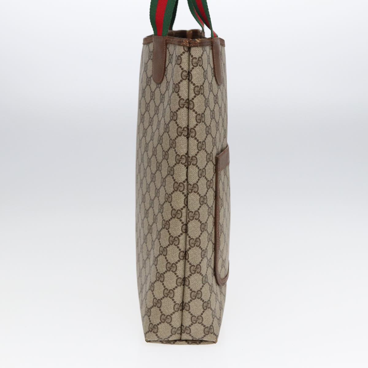 GUCCI GG Canvas Web Sherry Line Tote Bag PVC Leather Beige Green Red Auth kk304