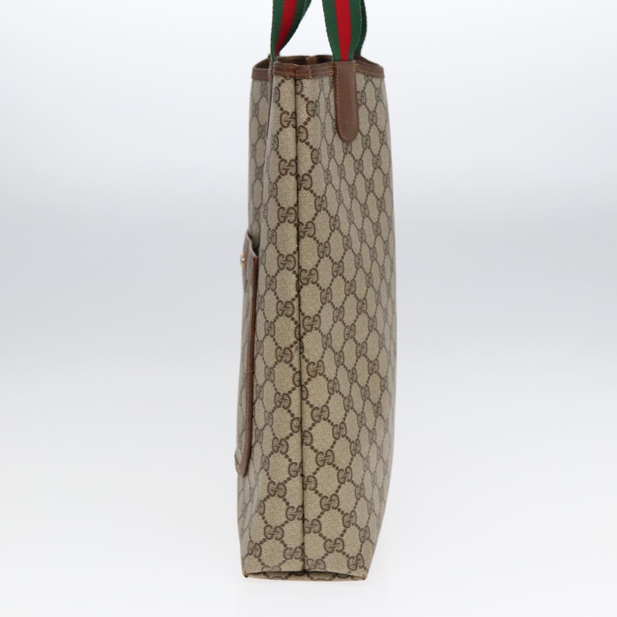 GUCCI GG Canvas Web Sherry Line Tote Bag PVC Leather Beige Green Red Auth kk304