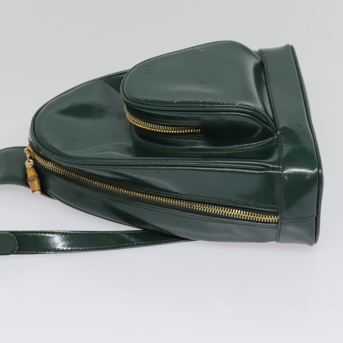 GUCCI Bamboo Body Bag Patent leather Green Gold 003 3444 0127 Auth kk308