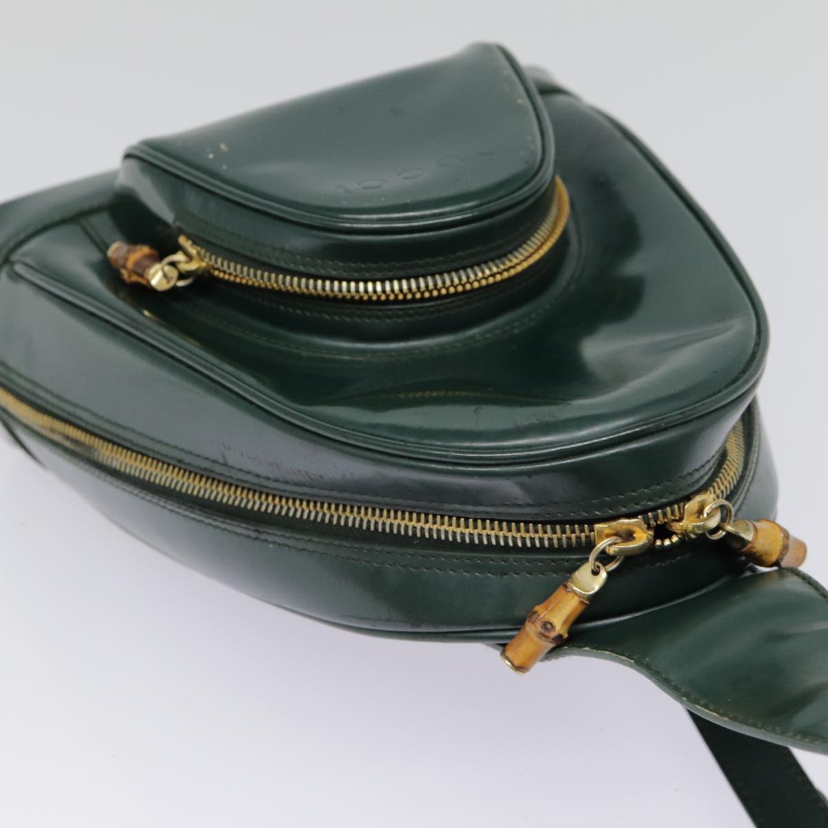 GUCCI Bamboo Body Bag Patent leather Green Gold 003 3444 0127 Auth kk308