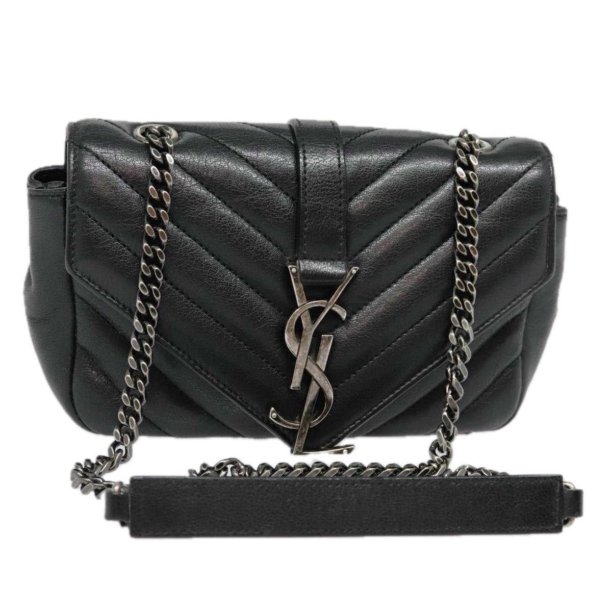 SAINT LAURENT Baby Chai Chain Shoulder Bag Leather Black Auth kk333A