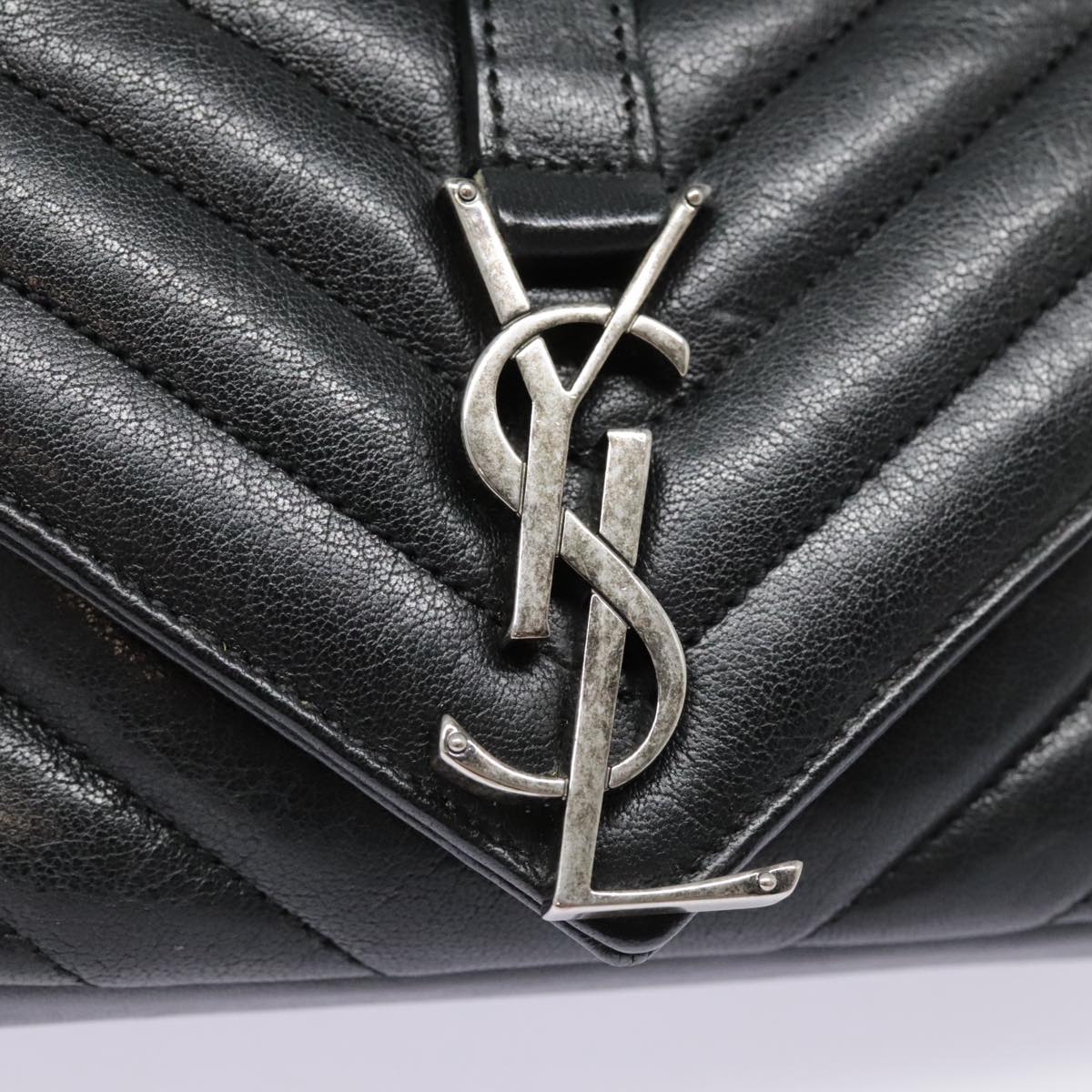 SAINT LAURENT Baby Chai Chain Shoulder Bag Leather Black Auth kk333A