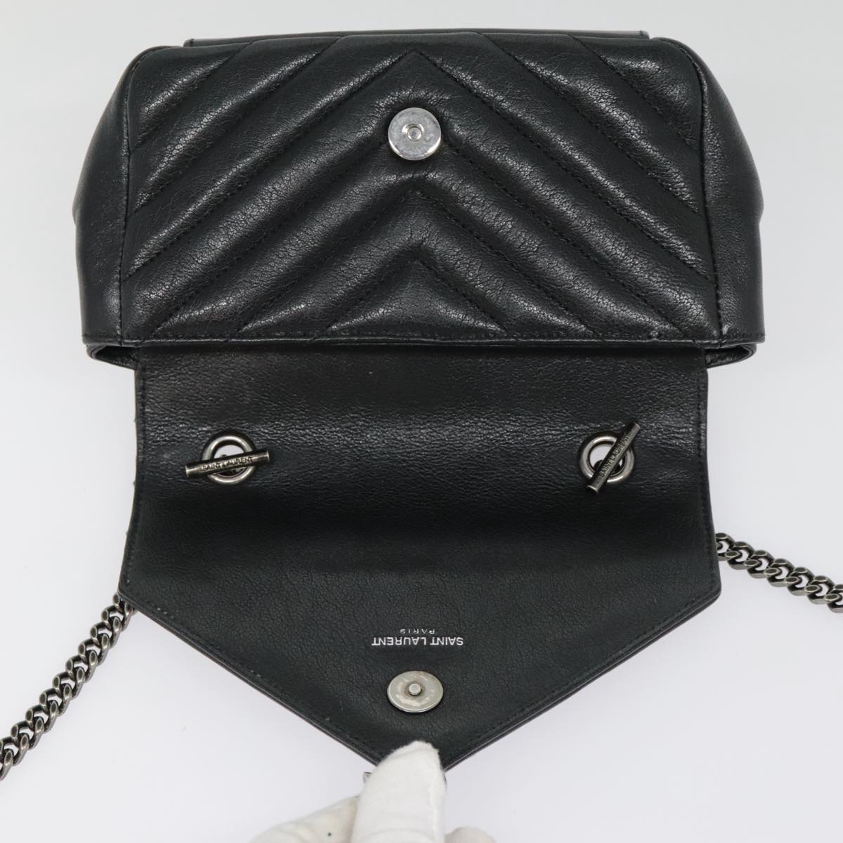 SAINT LAURENT Baby Chai Chain Shoulder Bag Leather Black Auth kk333A