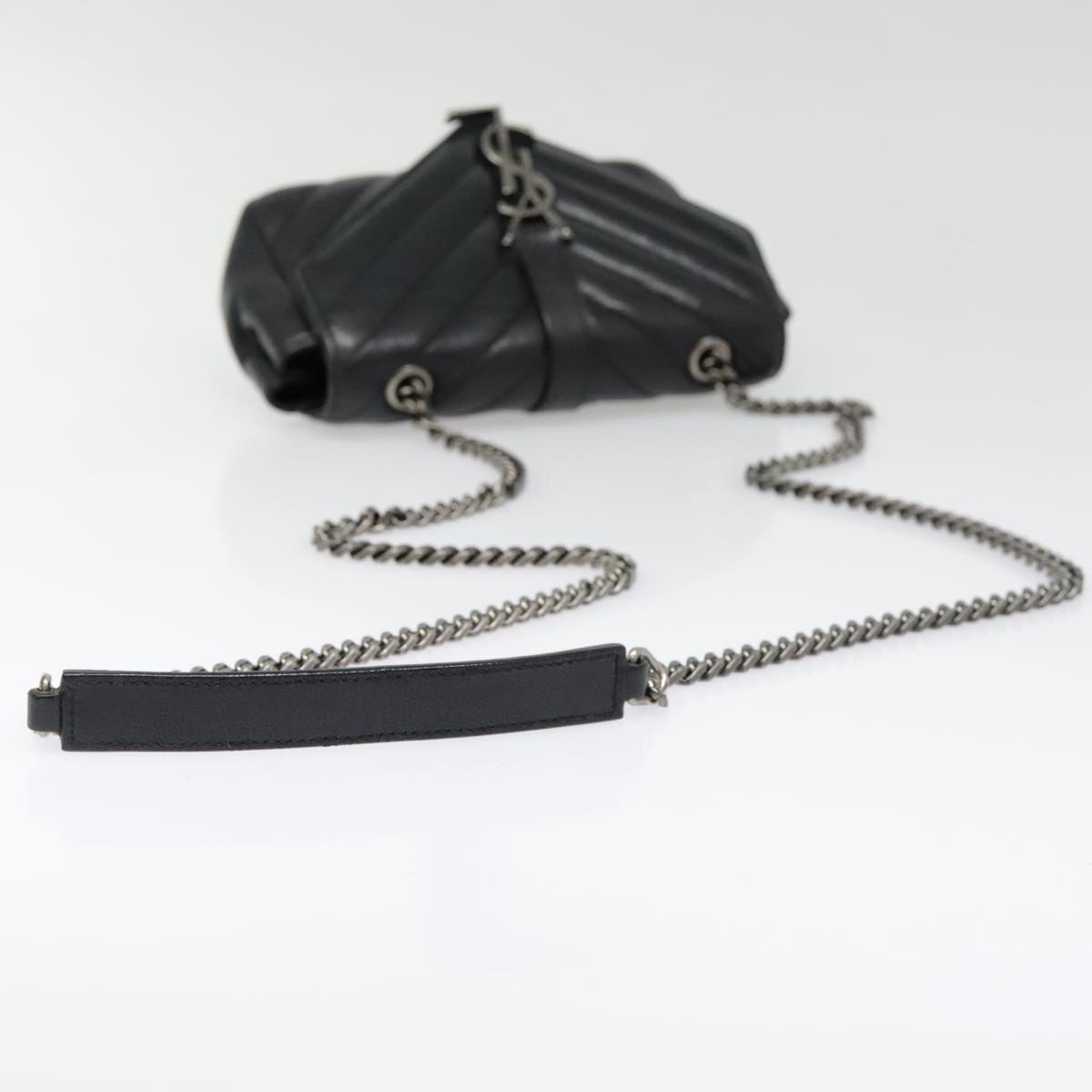 SAINT LAURENT Baby Chai Chain Shoulder Bag Leather Black Auth kk333A