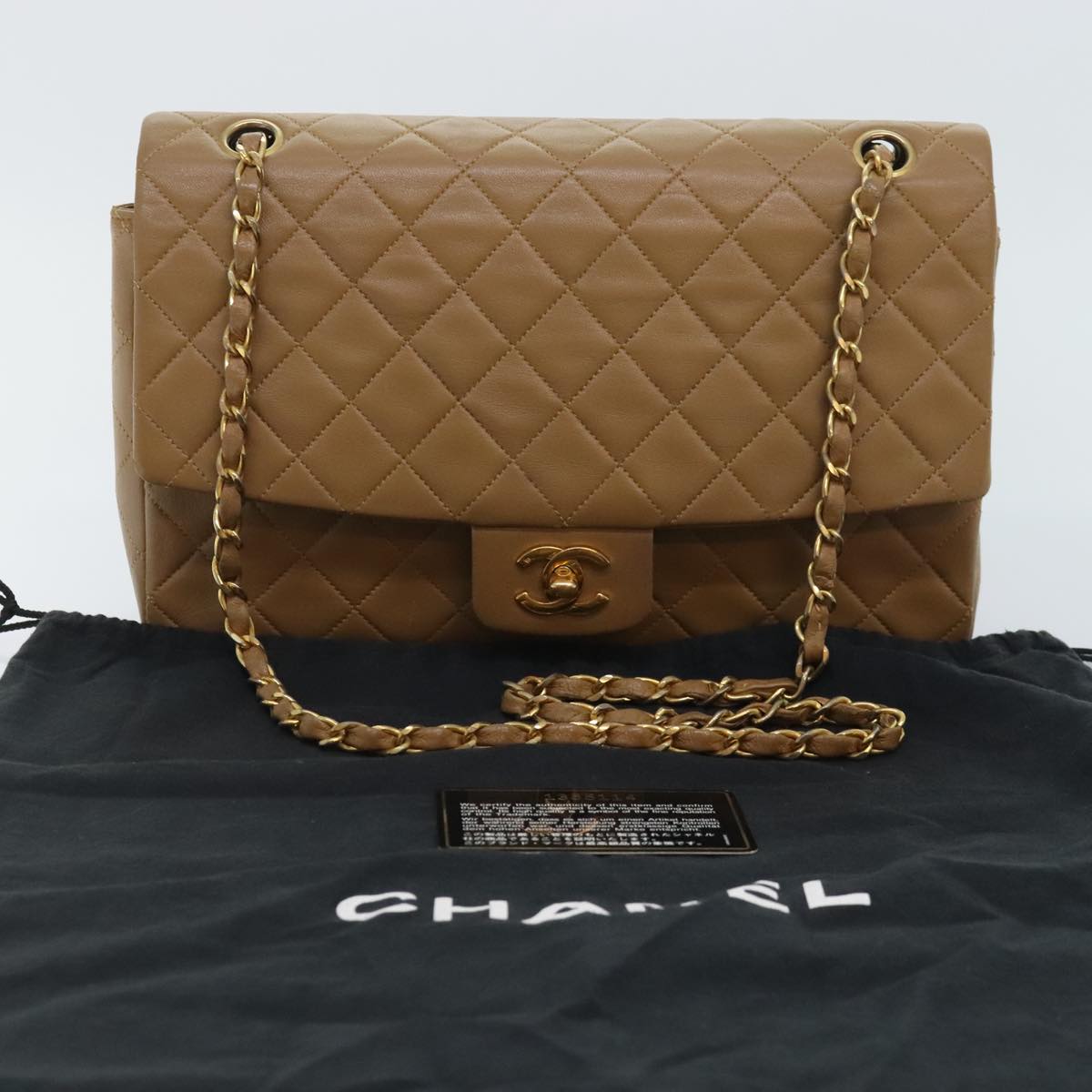 CHANEL Matelasse Turn Lock Chain Shoulder Bag Lamb Skin Brown Gold CC Auth kk335