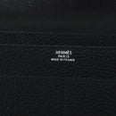 HERMES Dogon GM Long Wallet Leather Black Silver Auth kk338-13