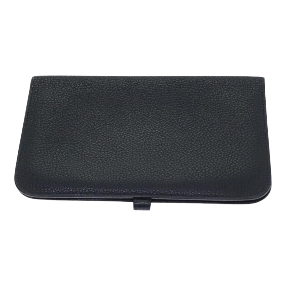 HERMES Dogon GM Long Wallet Leather Black Silver Auth kk338