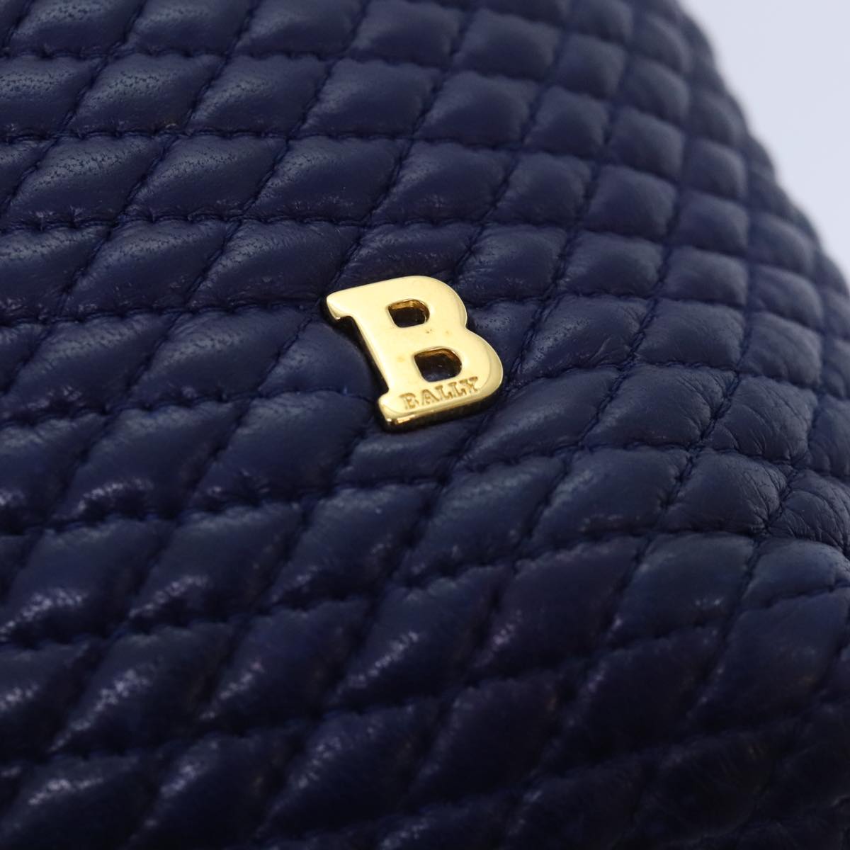 BALLY Quilted Chain Shoulder Bag Leather Blue Gold Auth kk339