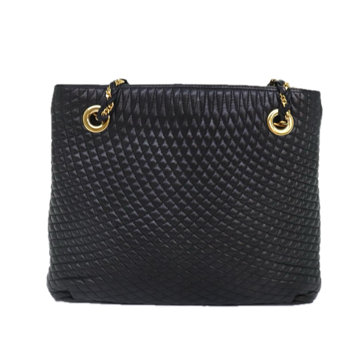 BALLY Quilted Chain Shoulder Bag Leather Black Gold Auth kk340 - 0