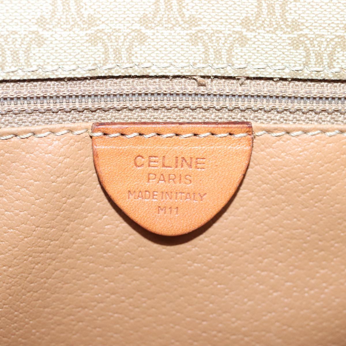 CELINE Macadam Canvas Shoulder Bag Beige Brown Gold Auth kk341