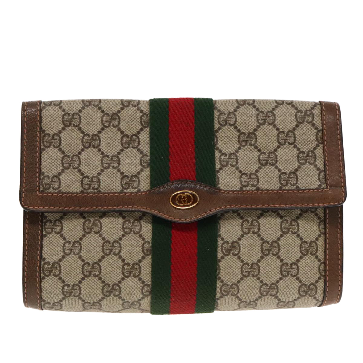 GUCCI GG Supreme Web Sherry Line Clutch Bag PVC Beige Red 89 01 006 Auth kk348 - 0