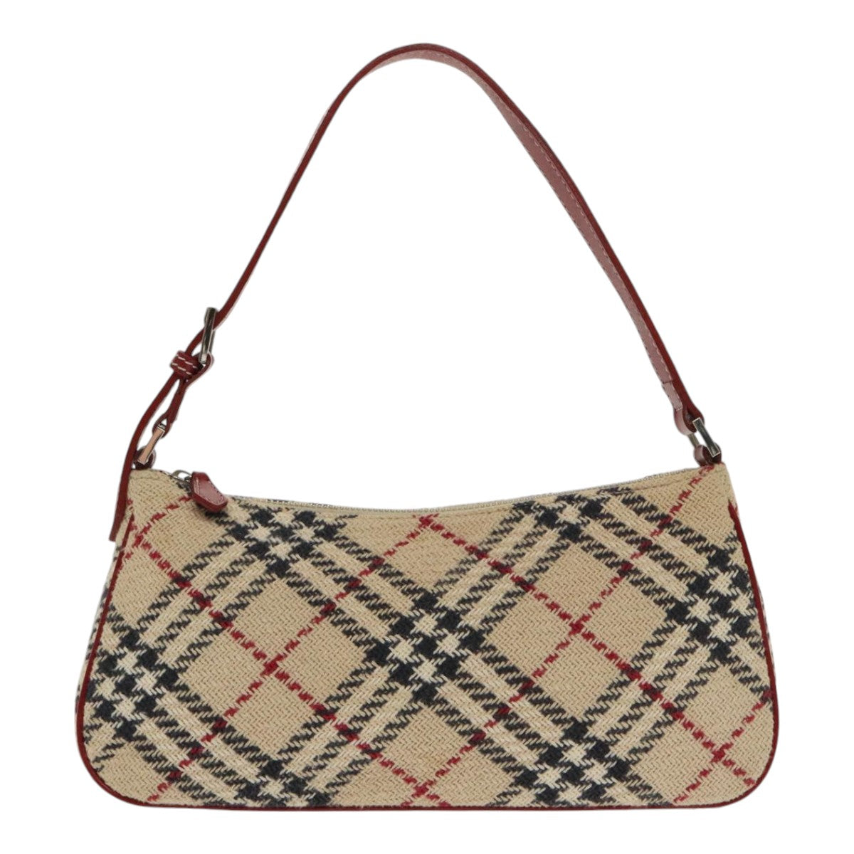 BURBERRY Nova Check Blue Label Hand Bag Canvas Beige Red Silver Auth kk355 - 0