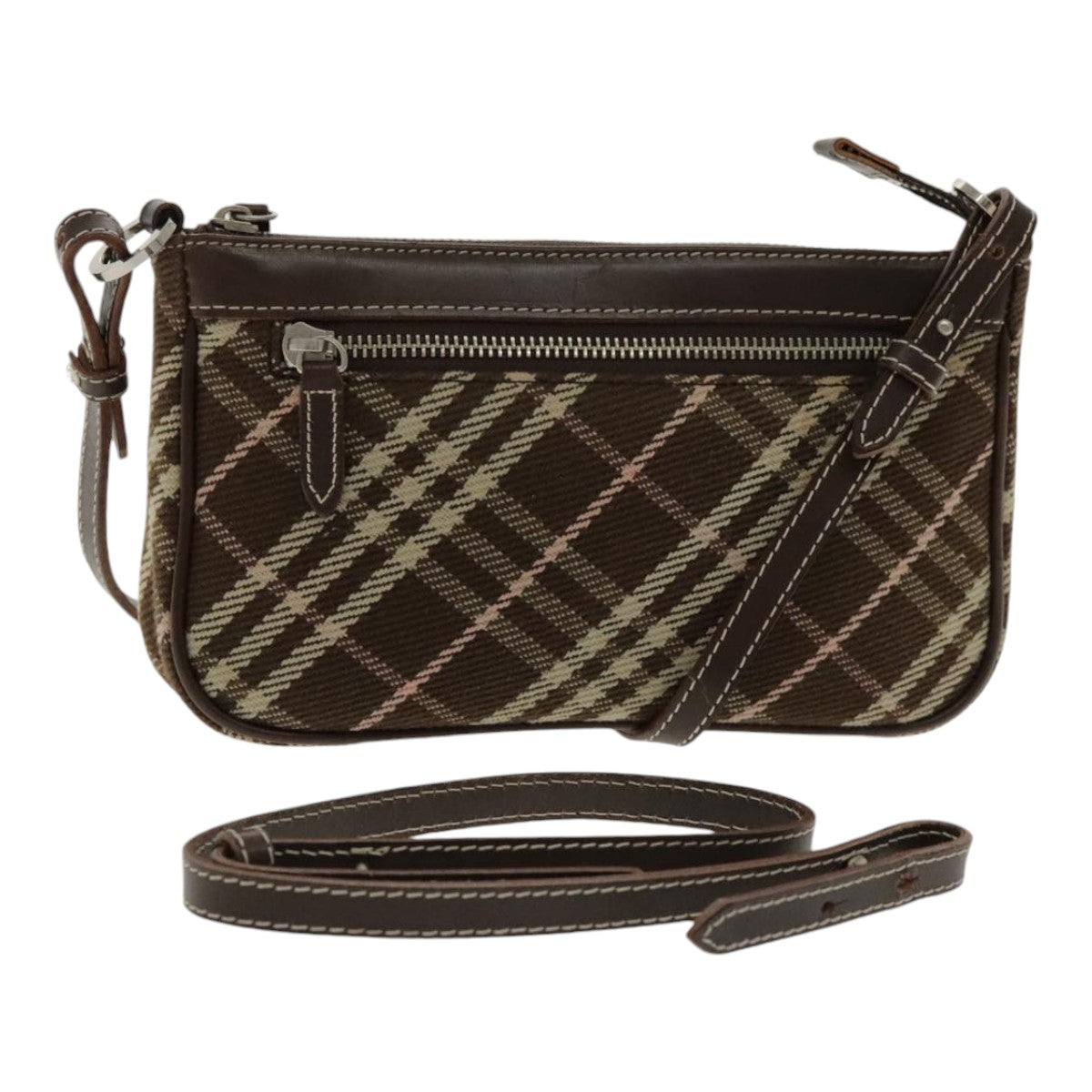 BURBERRY Nova Check Blue Label Shoulder Bag Canvas 2way Brown Auth kk356