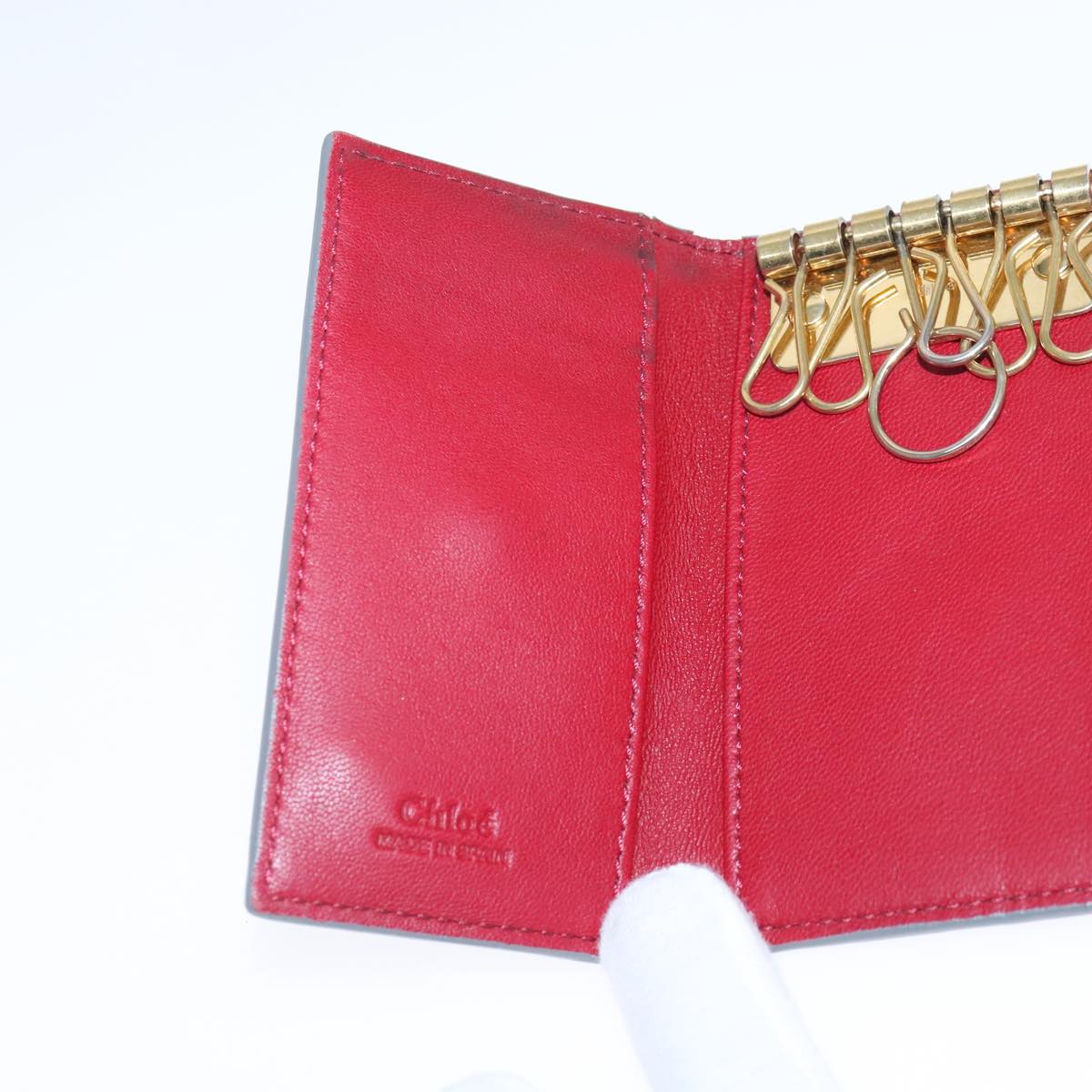 Chloe Key Case Wallet Leather Red Gold Auth kk359