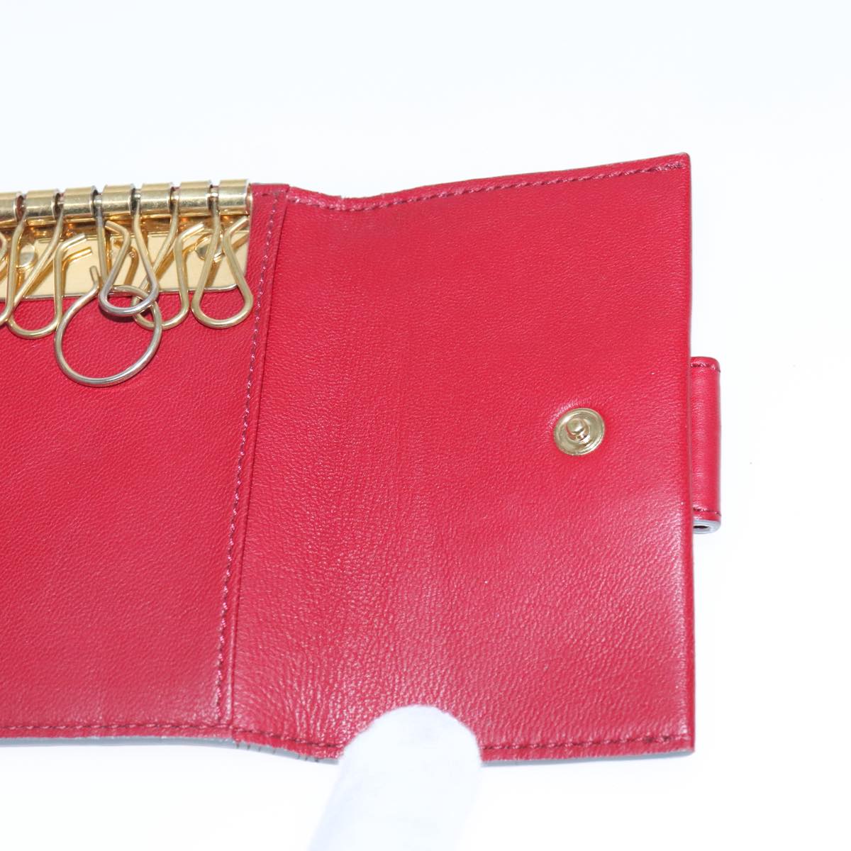 Chloe Key Case Wallet Leather Red Gold Auth kk359