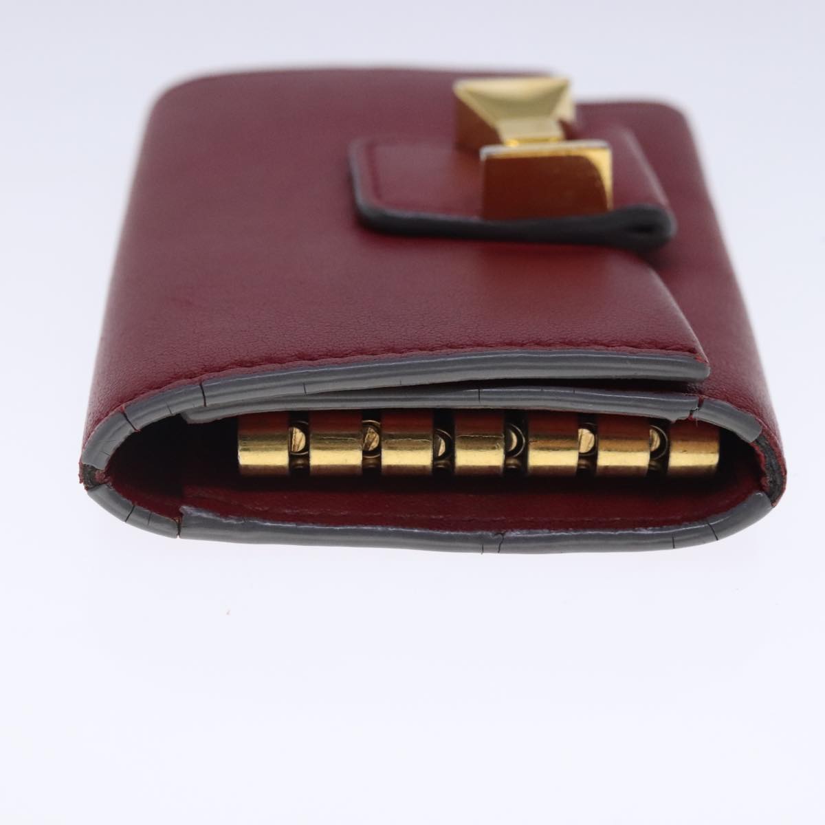 Chloe Key Case Wallet Leather Red Gold Auth kk359