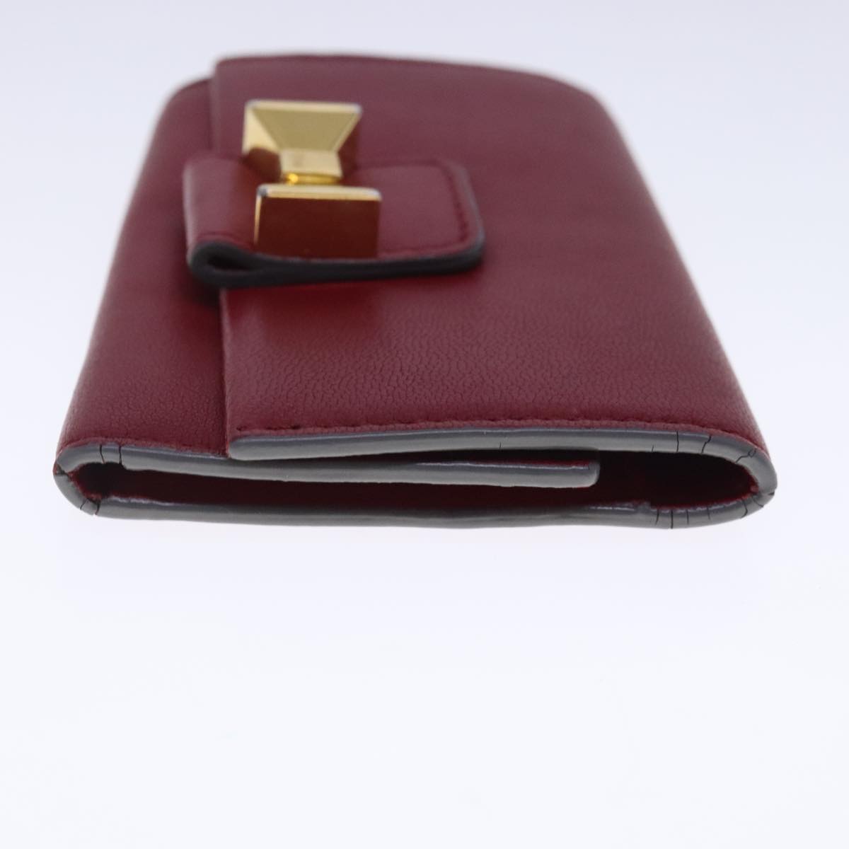 Chloe Key Case Wallet Leather Red Gold Auth kk359