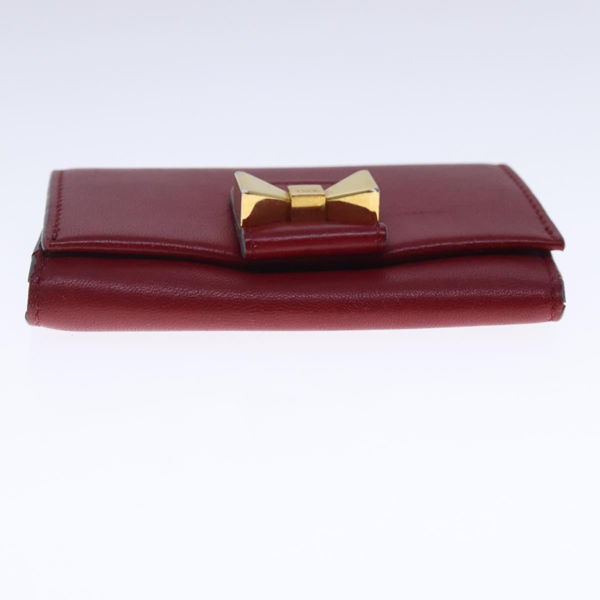 Chloe Key Case Wallet Leather Red Gold Auth kk359