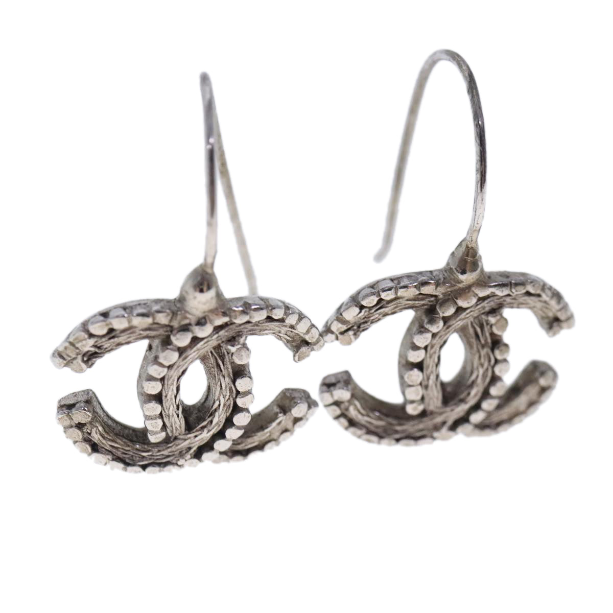 CHANEL Pierce metal Silver CC Auth kk360