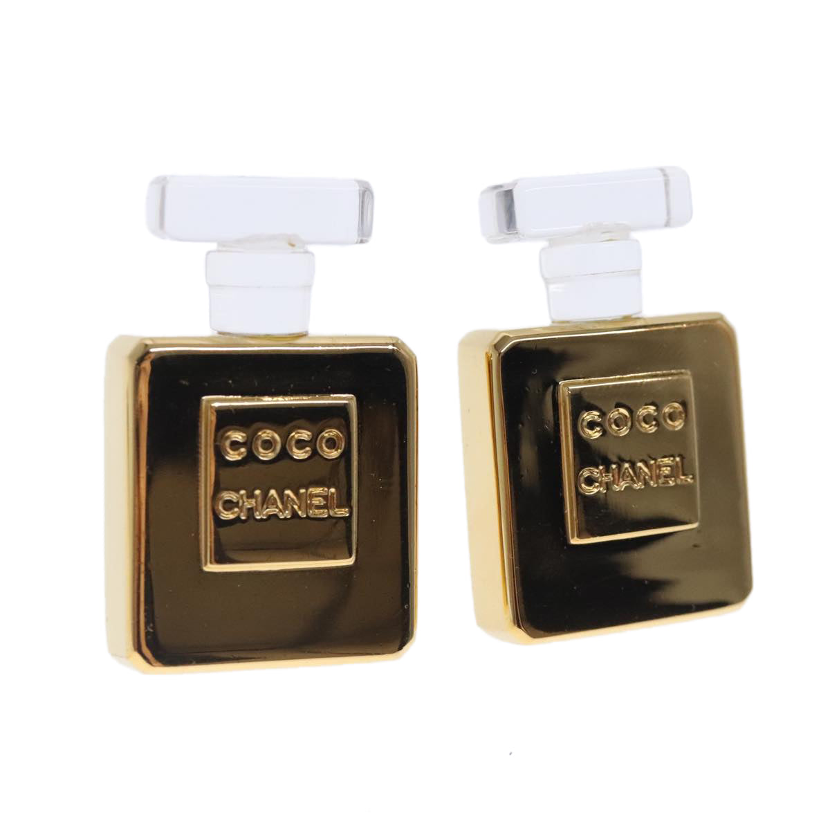 CHANEL Perfume Bottle Earring metal Gold CC Auth kk361