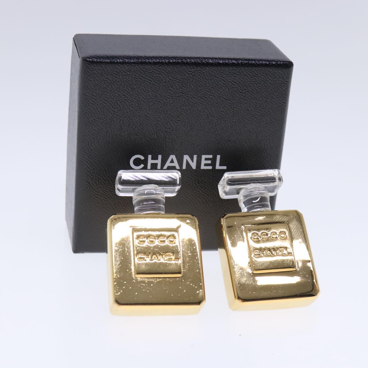 CHANEL Perfume Bottle Earring metal Gold CC Auth kk361