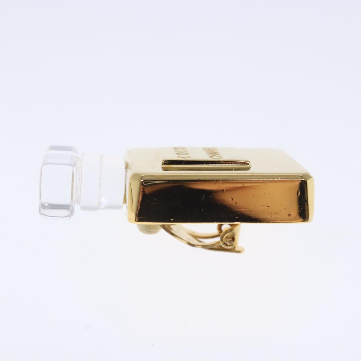 CHANEL Perfume Bottle Earring metal Gold CC Auth kk361