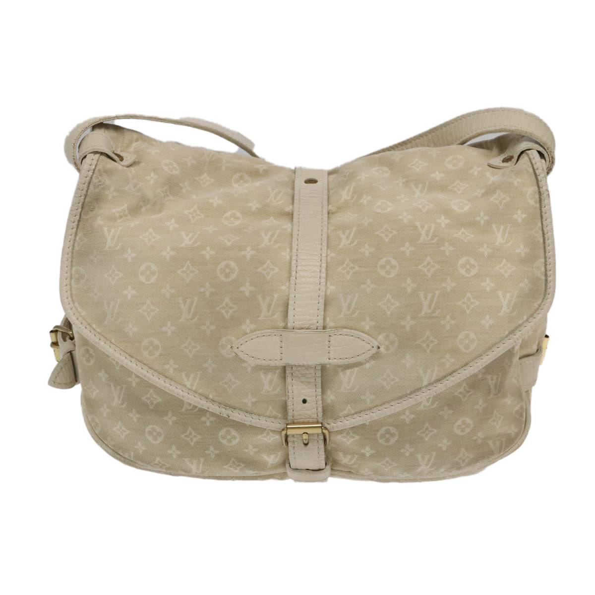 LOUIS VUITTON Monogram Mini Lin Saumur PM Shoulder Bag Ivory M95314 Auth kk368