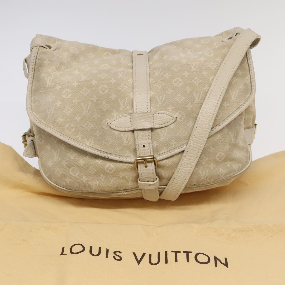 LOUIS VUITTON Monogram Mini Lin Saumur PM Shoulder Bag Ivory M95314 Auth kk368