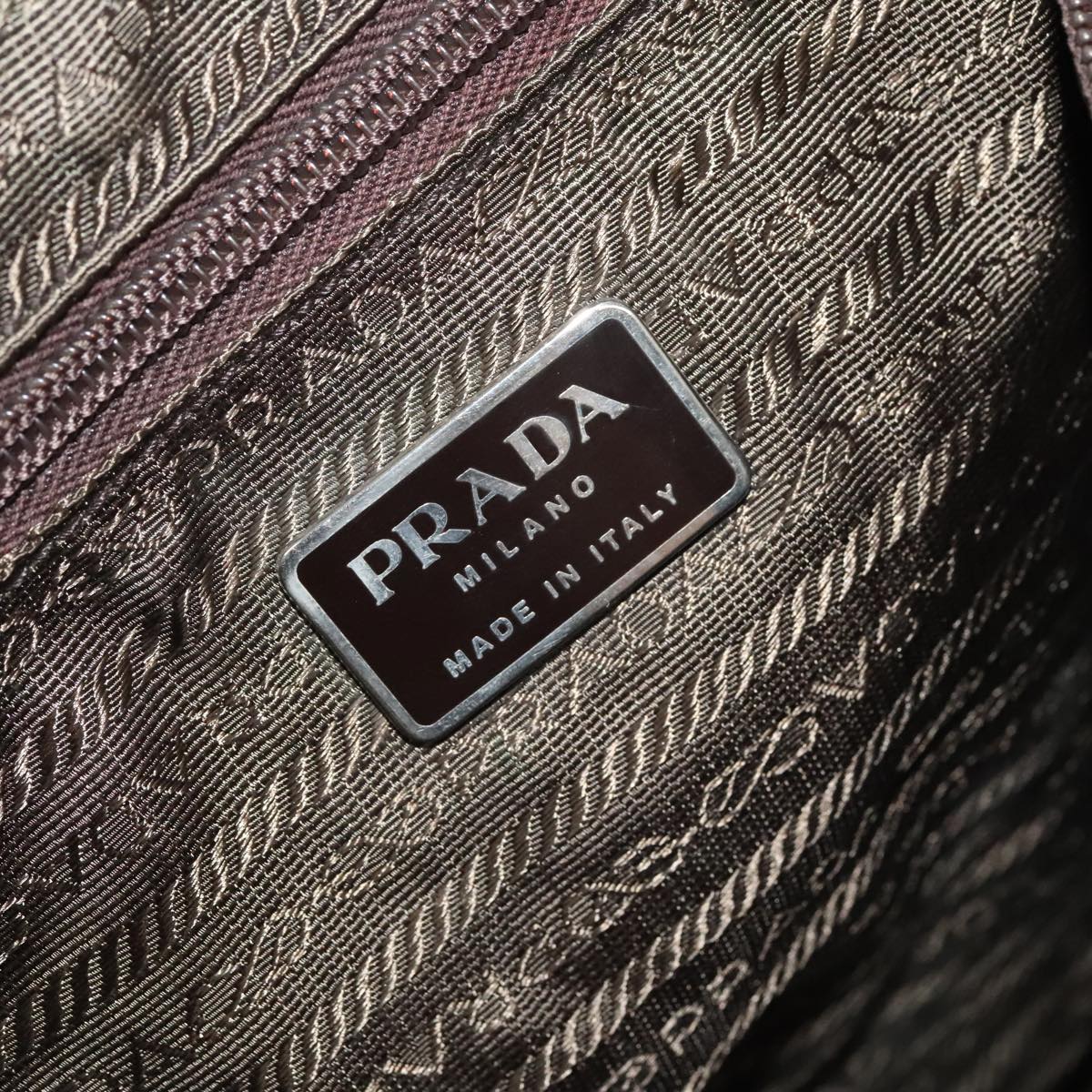 PRADA Shoulder Bag Nylon Khaki Brown Silver Auth kk369