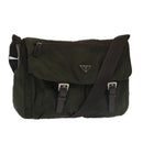 PRADA Shoulder Bag Nylon Khaki Brown Silver Auth kk369-1