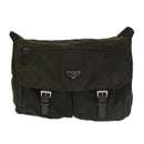 PRADA Shoulder Bag Nylon Khaki Brown Silver Auth kk369-13