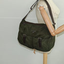 PRADA Shoulder Bag Nylon Khaki Brown Silver Auth kk369-28