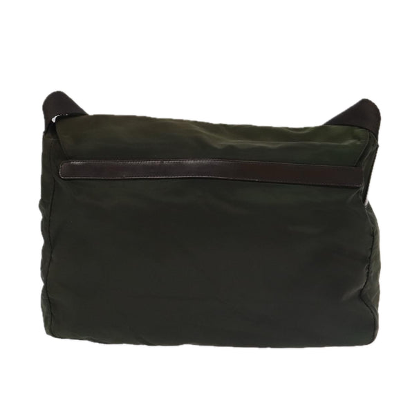 PRADA Shoulder Bag Nylon Khaki Brown Silver Auth kk369