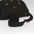PRADA Shoulder Bag Nylon Khaki Brown Silver Auth kk369-7