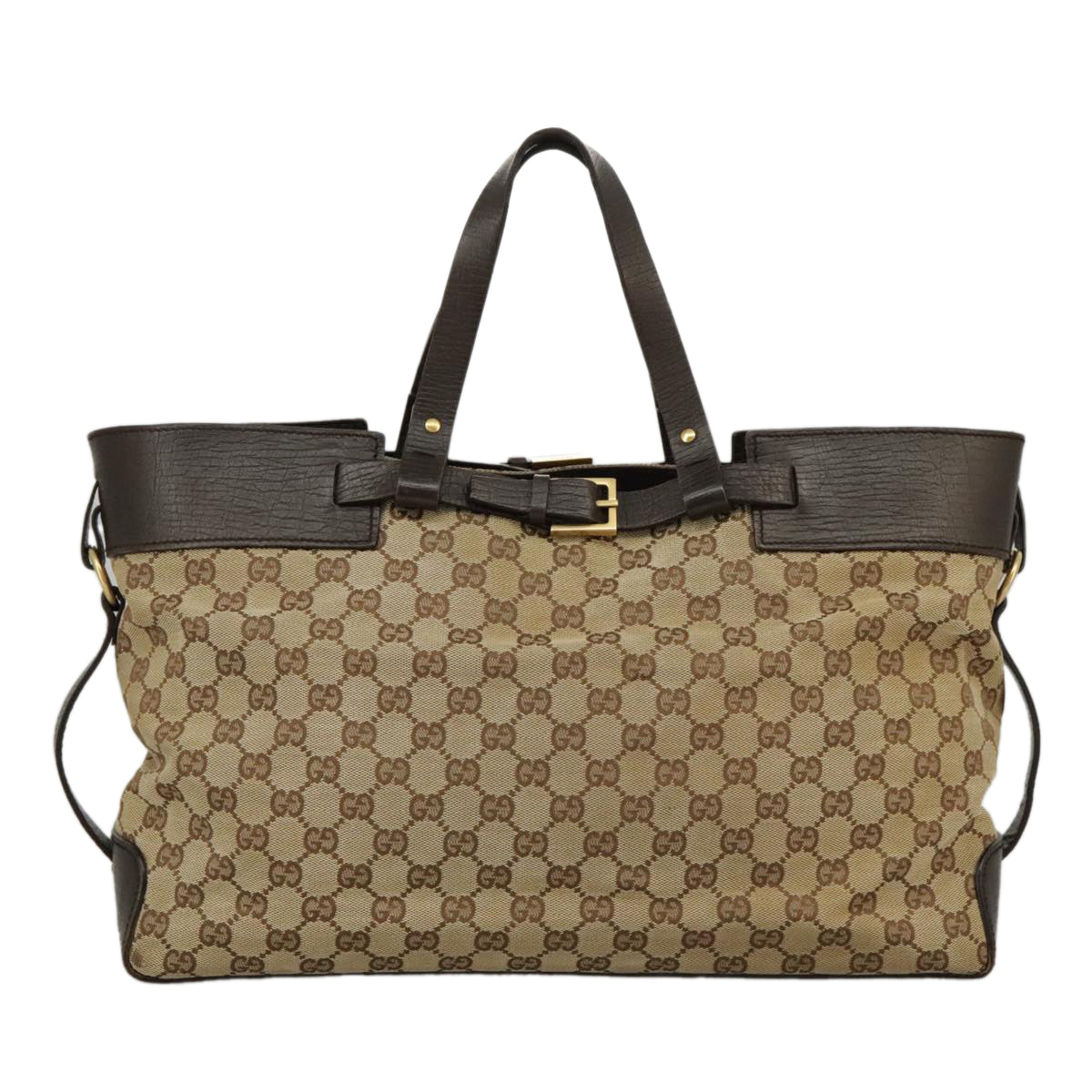 GUCCI GG Canvas Tote Bag Beige Brown Gold 106251 Auth kk371