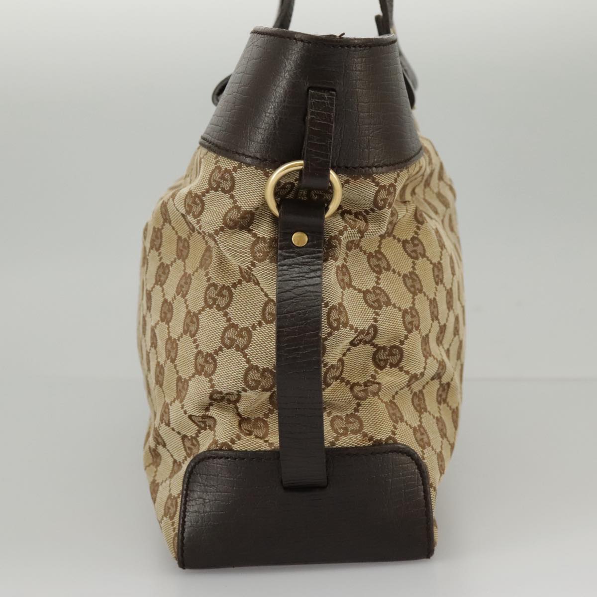 GUCCI GG Canvas Tote Bag Beige Brown Gold 106251 Auth kk371