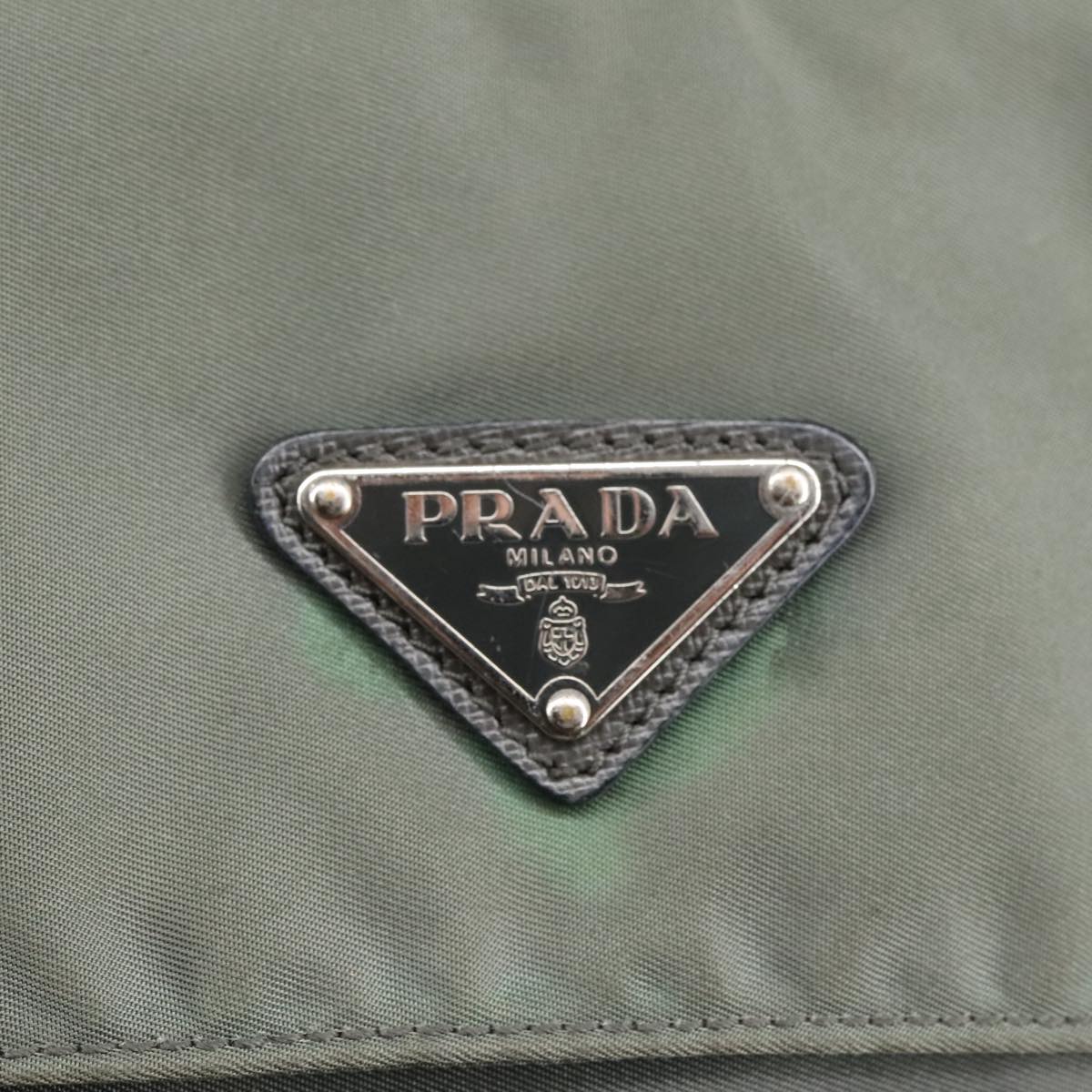 PRADA Shoulder Bag Nylon Khaki Silver Auth kk379