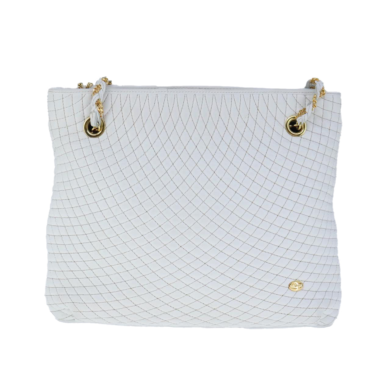 BALLY Quilted Chain Shoulder Bag Leather White Gold Auth kk381 - 0