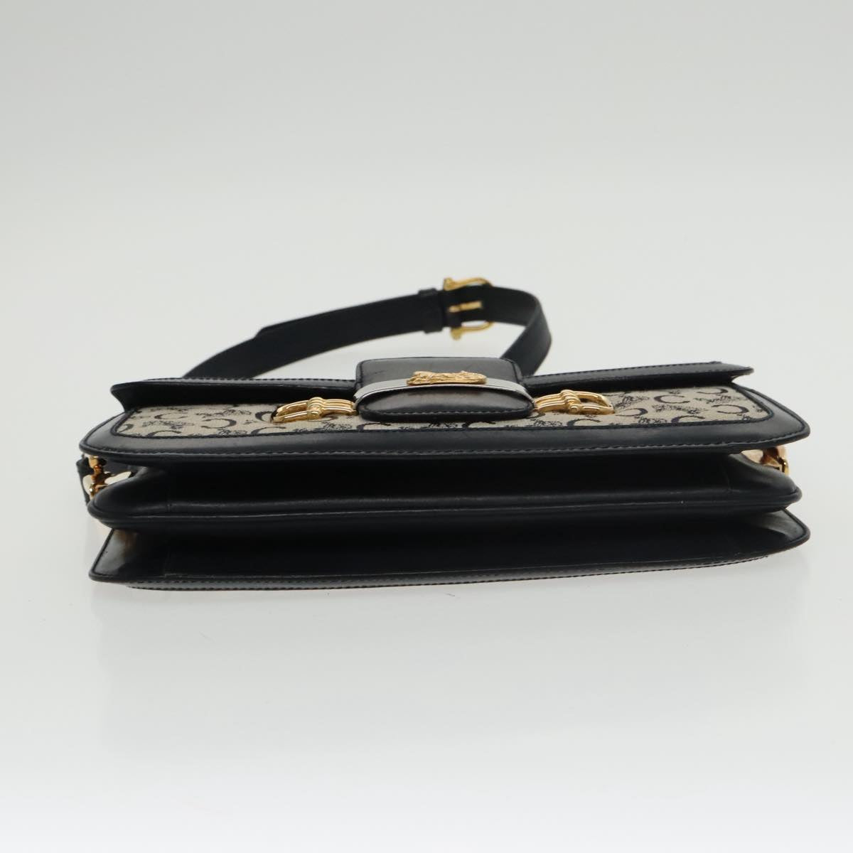 CELINE C Sulky Shoulder Bag Canvas Navy Gold Auth kk382