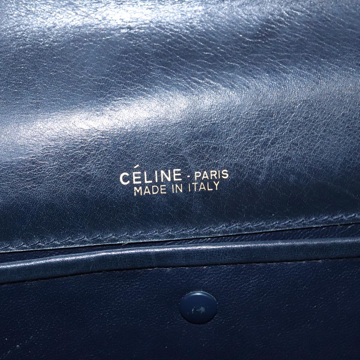 CELINE C Sulky Shoulder Bag Canvas Navy Gold Auth kk382