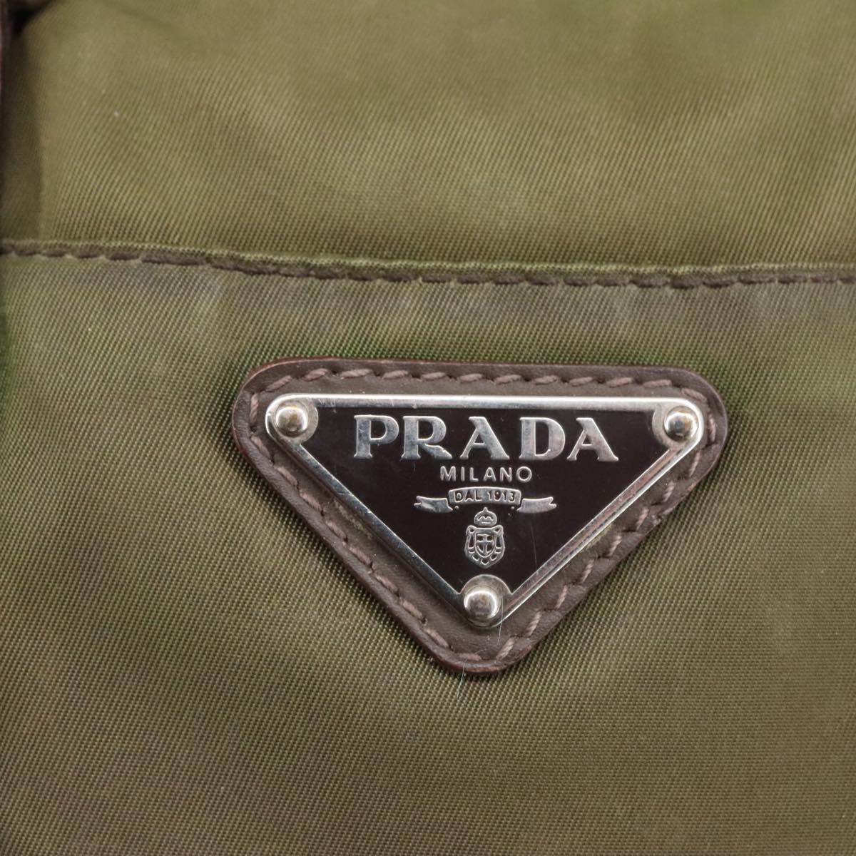 PRADA Hand Bag Nylon 2way Khaki Brown Silver Auth kk383