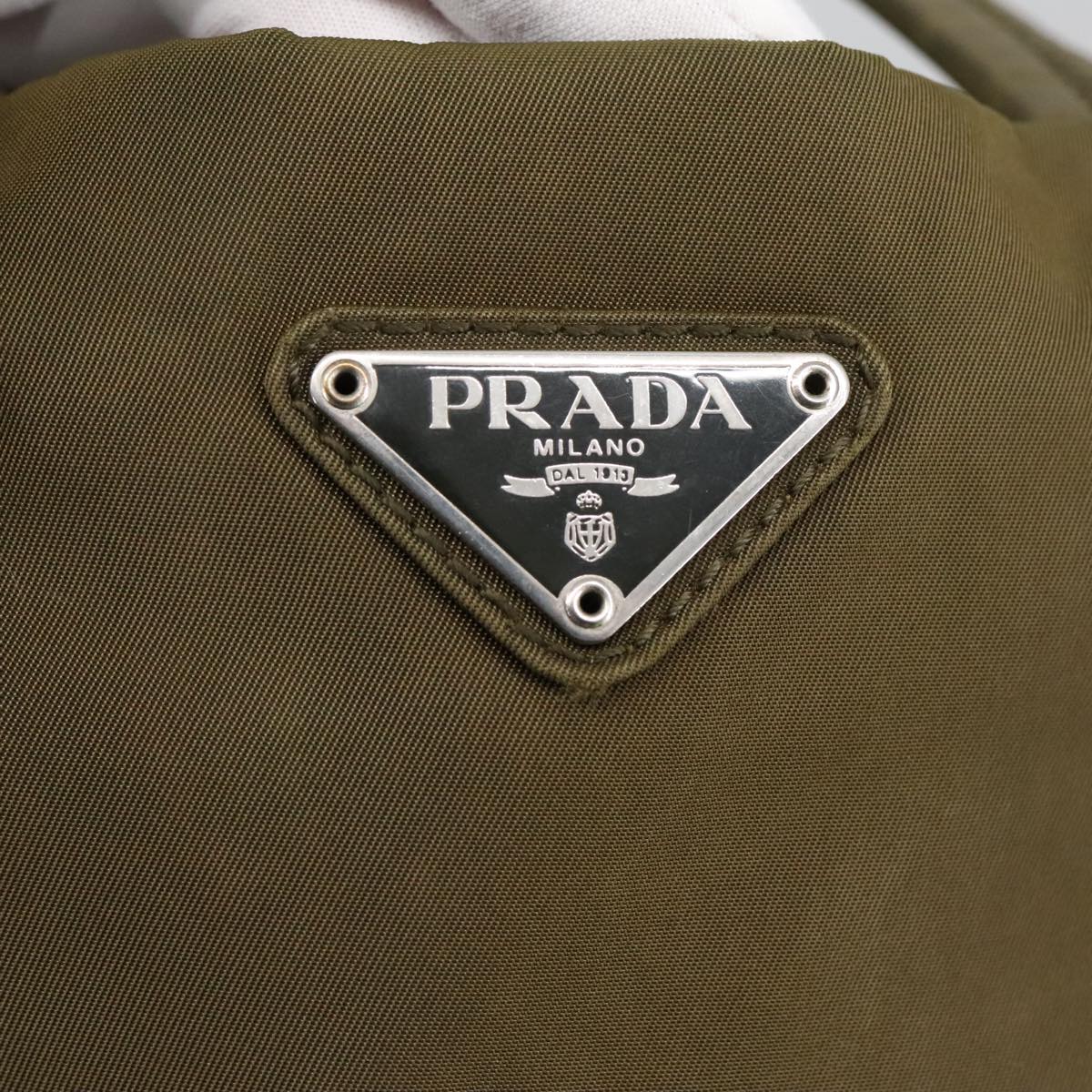 PRADA Tote Bag Nylon Khaki Silver Auth kk386