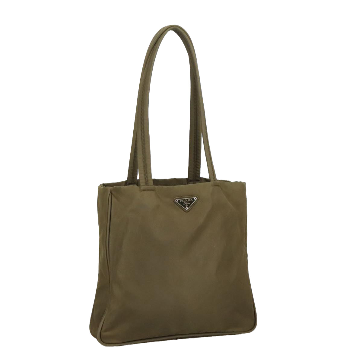 PRADA Tote Bag Nylon Khaki Silver Auth kk386